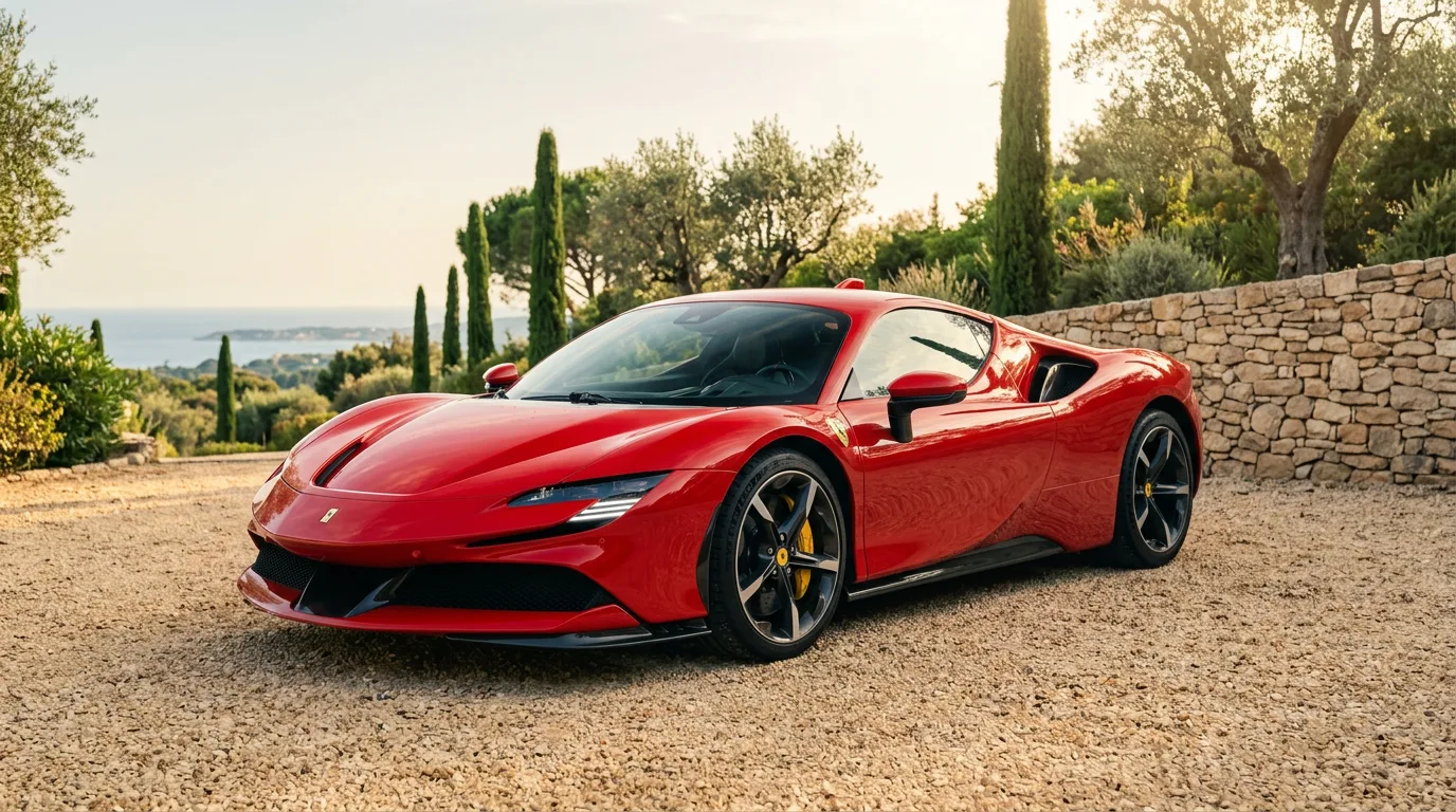 Ferrari SF90 Stradale rouge Rosso Corsa, sud de la France, leasing